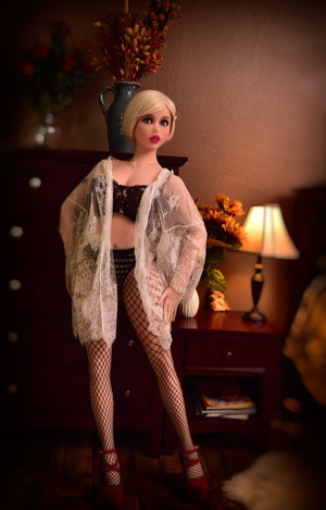 Piper Doll - 140cm Short Blonde Hair Big Breasts Aexy Fishnet Stockings blackRuby - lovedollshop